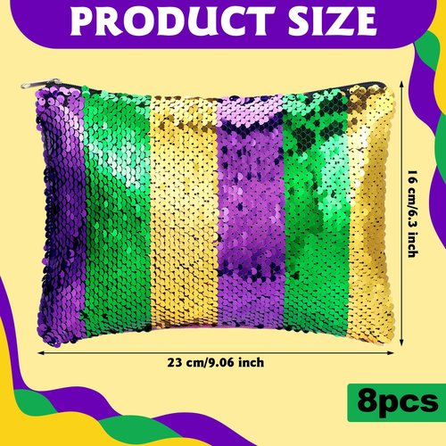 Reginary 8 Pcs Mardi Gras Sequin Makeup Bags Masquerade Parades Cosmetic Canvas Bags Canvas Gifts for Travel Women Carnival Gifts