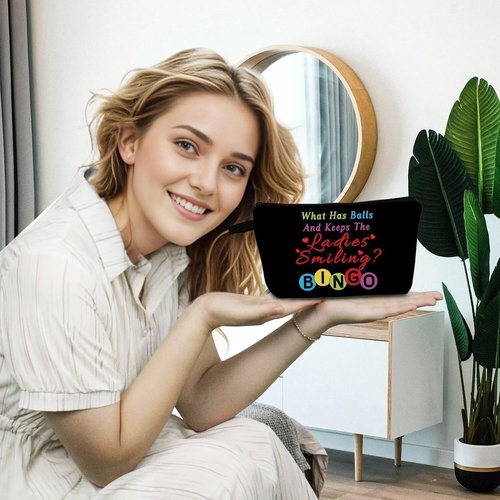 YULUENZE Colorful Bingo Makeup Bag Funny Bingo Slogan Print Toiletry Organizer Pouch with Zipper Colorful Bingo Small Cosmetic Bag Present for Bingo Lovers Women Friends