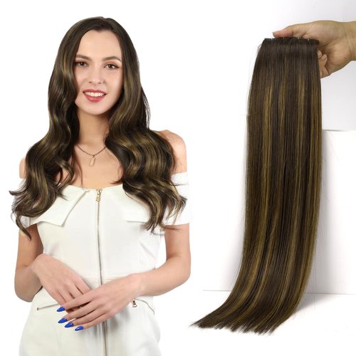 LOVELINE Tape in Hair Extensions Human Hair, Balayage Dark Brown to Chestnut Brown, 18 Inch 20pcs 50g, Skin Weft Seamless Invisible, Soft and Thick Luxury Remy Human Hair Extensions