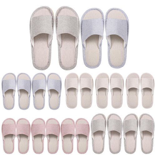 12 Pairs House Slippers for Guests, Open Toe House Slippers for Woman Men, Non Slip Foam Sole, Hotel Slipper for Guests, Breathable Linen Upper, Unisex Slipper for Travel, Hotel, Home, Party, Bedroom