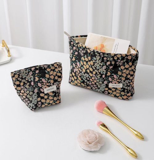 getgto 2 Pcs Makeup Bags, Large Cosmetic Bag Travel Toiletry Bag Organizer for Women, Embroidery Craft, Floral Makeup Bag Small Cosmetic Pouch Purse with Zipper Gifts for Girls Teen