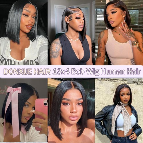 Bob Wig Human Hair Wig Short 13x4 Lace Front Wigs Human Hair Pre Plucked 10 Inch Bob Wig Short Wigs for Black Women Bob Wigs Human Hair 180% Density With Baby Hair Natural Black Straight Glueless