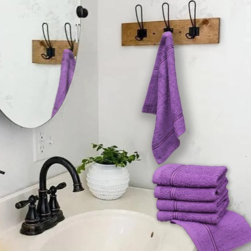 Living Fashions Washcloths – 12 Pack – Size 12” x 12” – Thick Loop Pile Washcloth – Absorbent and Soft 100% Ring-Spun Cotton Wash Cloth – Lint Free Face Towel – Wash Cloths Perfect for Bathroom (Plum)