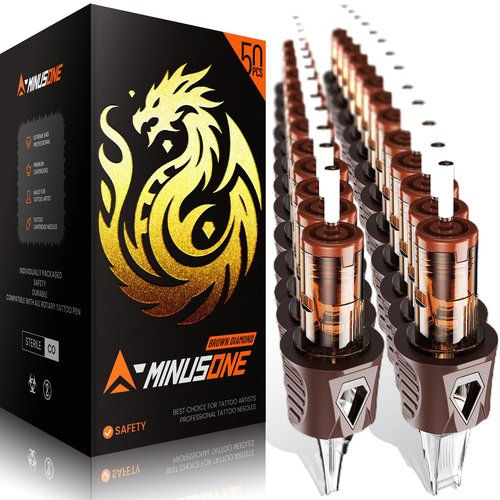A-minusone 50 Pack Tattoo Cartridge Needles – #10 Mixed Sizes (3RL, 5RL, 7RL, 9RL, 7RS, 9RS, 9RM, 15RM, 9M1, 15M1) – 5 Each – Pro Finger Ledge Disposable Cartridges with Membrane