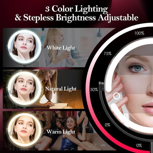 PEDOMIROR Led Makeup Mirror with Lights, 20X Magnifying Mirror, Rechargeable Magnified Makeup Mirror with 360°Rotation & Height Adjustable, Detachable Vanity Mirror(Black)