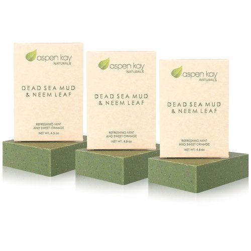 Aspen Kay Naturals Dead Sea Mud and Neem Soap - With Organic Shea Butter & Olive Oil. A Wonderful Neem Face Wash for all Skin Types. Handmade Soap - Made in USA. (3 pack)