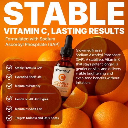 GlowMedik Vitamin C Serum for Face – Brighten + Smooth Vit C Serum Face with Hyaluronic Acid, Vitamin E & MSM, Hydrates & Firms Dull or Uneven Skin for a Radiant, Youthful-Looking Glow, 30ml
