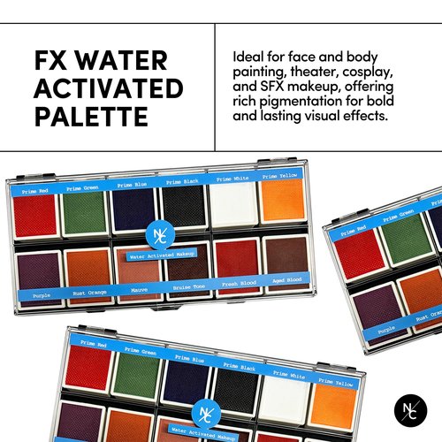 Narrative Cosmetics FX 12-Color Palette - Water-Activated Face & Body Paint for SFX, Theater, Cosplay - High-Pigment, Blendable SFX Makeup, Easy-to-Use for Film & TV