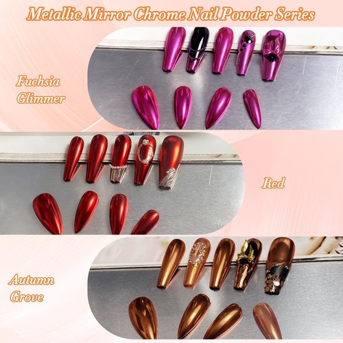 FNNZ Chrome Nail Powder, Red Metallic Nail Powder Pigment Premium Mirror Effect Salon Nail Art Glitter Dust for Valentines Gel Polish Decoration Home DIY Nail Manicure Supplies