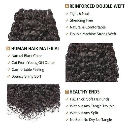 Wequeen 16A Deep Wave Human Hair Bundles 14 Inch 100% Unprocessed Brazilian Virgin Hair Quick Weave Bundles Human Hair Extensions Real Human Hair, Natural Black