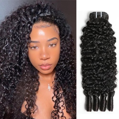 Burmese Curly Bundles Human Hair 1 Bundle 16 Inch Brazilian Virgin Remy Hair Wet and Wavy Hair Quick Weave for Women Water Wave with Spiral Curly End 100% Unprocessed Hair Extensions Natural Black
