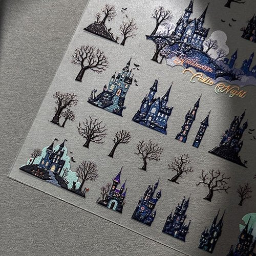Halloween Nail Stickers for Nail Art - Terror Cabin Nail Art Sticker Halloween 5D Embossed Nail Decals Self-Adhesive Nails Supply Manicure Stickers for Nails Decoration
