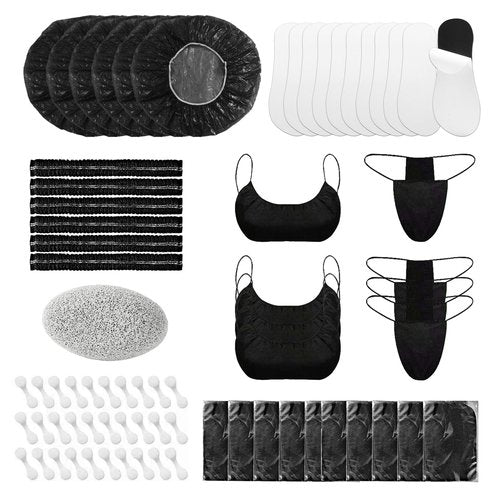 176 Pcs Tan Spray Tanning Essentials Kit: 35 Each Hair Nets, Nose Plugs, Sticky Spray Tan Feet Pads & Disposable Undergarments,1 Foot Pumice Stone- Premium Quality Accessories for Salons