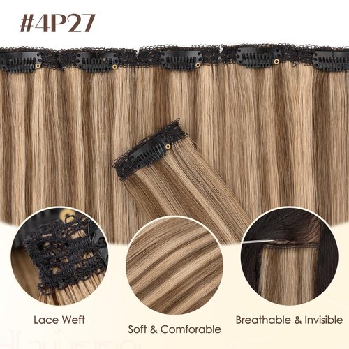 Hairro 6PCS 6 Clips In Short Hair Extensions Remy Real Human Hair Clip Ins Mini Clip On Hairpin Hairpieces For Women 36g 14 Inch #4P27 Medium Brown&Dark Blonde