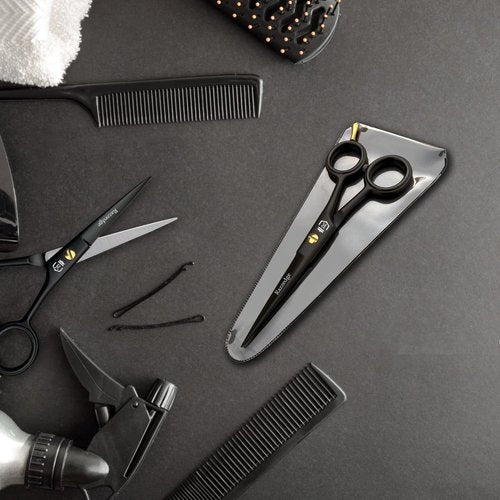 5" Professional Mustache & Beard Scissors With 1 Beard, 1 Mustache Comb & Travel Pouch, Stainless Steel Black Mustache & Beard Trimming Scissors for Men Facial Hair and Grooming.