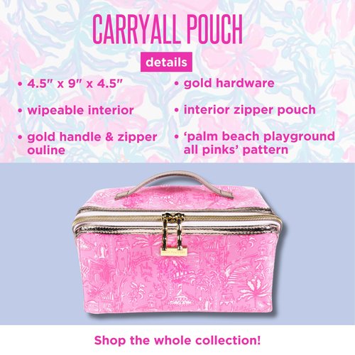 Lilly Pulitzer Travel Cosmetic Case, Lay Flat Zipper Carryall Pouch with Wipeable Lining (Palm Beach Playground)