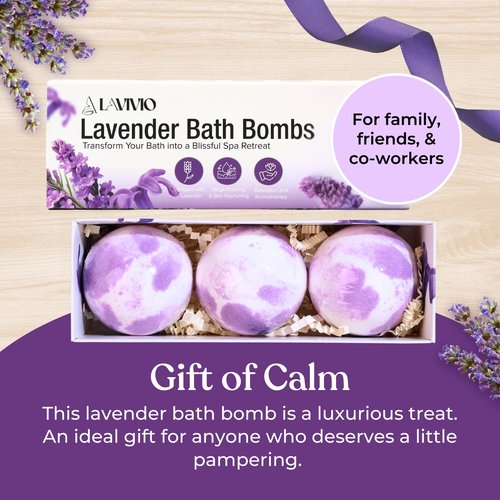 Lavivio Lavender Bath Bombs for Women - Lavendar Bath Bomb with Shea Butter & Essential Oils - Mega Foaming, Relaxing, Moisturizing, for Stress Relief & Dry Skin - 3 x 100g - Gift Set