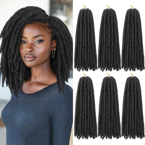 WIGNEE 120 Strands Faux Locs Crochet Hair 10 Inches Short Pre-Looped Soft Dreadlocks 6 Packs Pre-Twisted for Black Women (10 Inch, 1B)