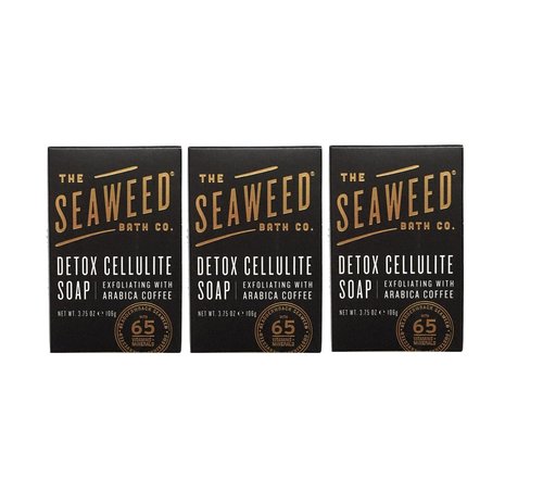 Seaweed Bath Co. Detox Cellulite Bar Soap (Pack of 3) with Coconut Oil, Kukui Oil, Bladderwrack Seaweed, Cinnamon Bark Powder and Charcoal Powder, 3.75 ounces