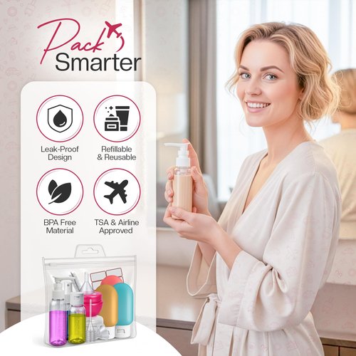 Glideon Travel Size Bottles for Toiletries 16 Pack 2oz TSA Approved Leak Proof Small Travel Bottles - Refillable Travel Size Containers for Shampoo, Lotion & Conditioner