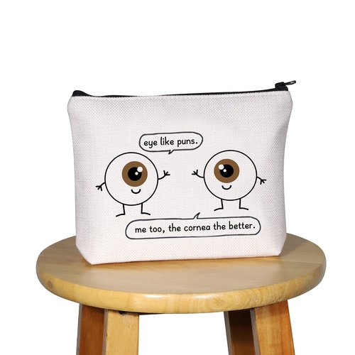 G2TUP Eye Doctor Gift Eye Like Puns Makeup Bag Optometrist Ophthalmologist Cosmetic Bag Optician Gift Optometry Zipper Travel Bag (Eye Like Puns White Bag)