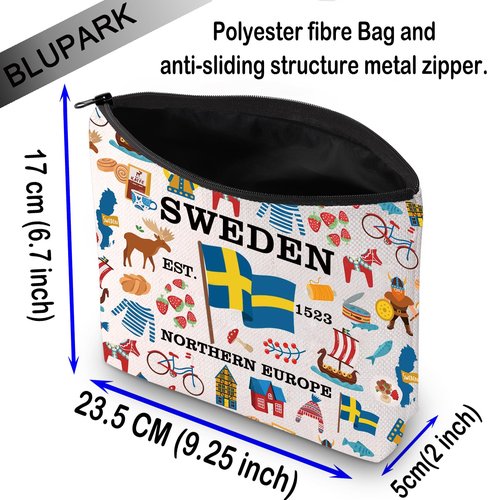 BLUPARK Swedish Souvenir Cosmetic Bag - Mom Gift, Travel Makeup Bag for Sweden Lovers