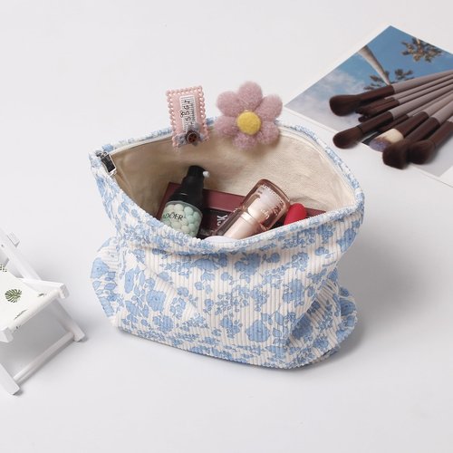 OZAOZ Makeup bag for Women, Flower Cosmetic Bags Zipper Pouch, Large Capacity Corduroy Makeup Bag, Travel Toiletry Bag Organizer for Women and Girls (Flower-F)
