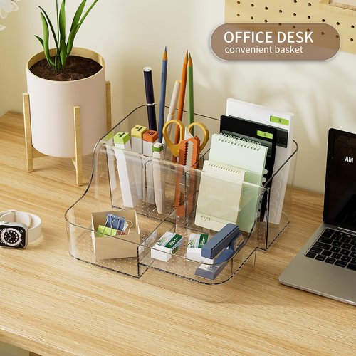 APLOP Clear Makeup Organizer Countertop – 6 Compartments Cosmetic, Jewelry, Skincare & Perfume Organizer, Vanity and Bathroom Counter Organizer, Multi-Use Makeup Brush Holder