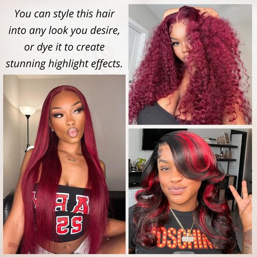 Anmetan Red Burgundy Bundles Human Hair Body Wave, 12A Colored Bundles Human Hair 100% Unprocessed Remy Hair, Soft and Thick Burgundy Cherry Red 99J Single Wavy Sew in Quick Weave Double Weft 12 Inch