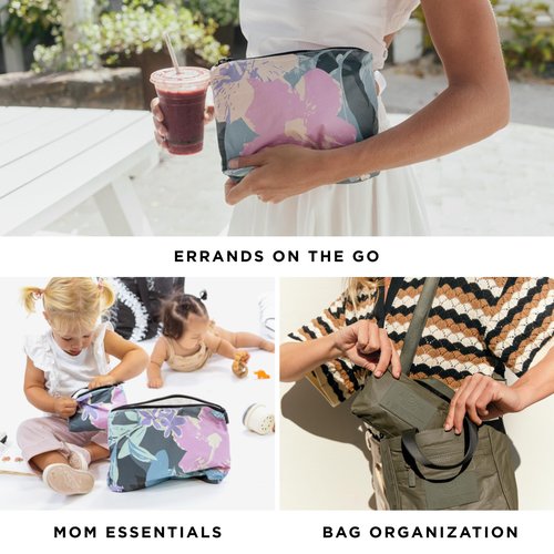 ALOHA Collection Small Pinstripe Pouch | Lightweight, Packable, and Splash-Proof Makeup Pouch | Easy to Clean