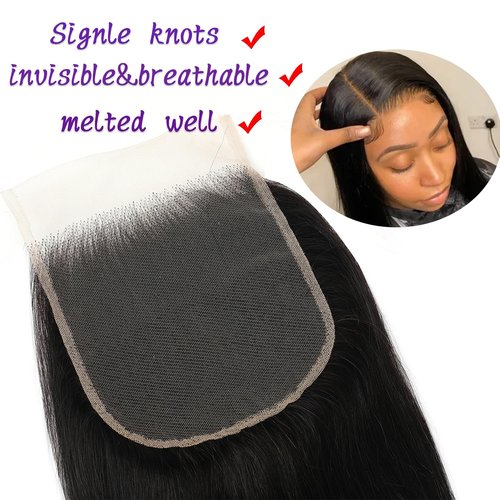 FEHOKA 4x4 Human Hair Lace Closure 16 Inch Body Wave 4x4 Human Hair Closure Can be Curly and Dyed Middle Part 100% Human Hair Closure With Baby Hair (16 Inch, 4x4 Black)