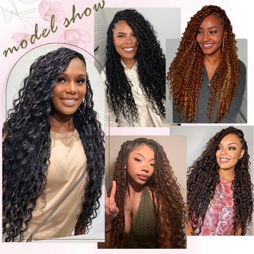 Haftaluv Boho Faux Locs Crochet Hair 9 Packs Long Goddess locs 30 Inch Boho Soft Locs With Curly Ends Pre Looped Bohemian River Loc Crochet Hair For Women (30 inch,#4)