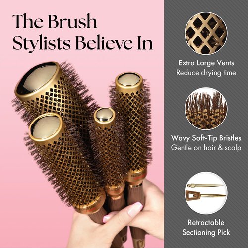 Olivia Garden NanoThermic Ceramic + Ion Speed XL Round Thermal Hair Brush - Not Electrical - Professional Blowout Brush for Normal to Thick Hair - 1 3/4"-Diameter Barrel - NTXL-44
