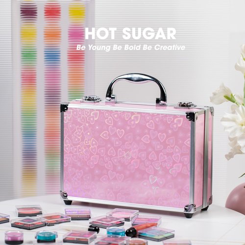 Hot Sugar Makeup Kit for Teenager Girls - Full Starter Cosmetics Set with Eye Shadow Lip Balm Blush Lip Gloss Brush Lip Pencil Eye Pencil and Mirror (Pink Love)