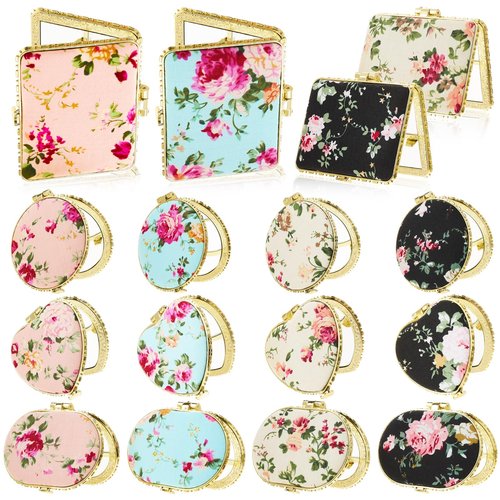 Agolctry 16 Pcs Compact Mirror Bulk Mini Mirror for Purse Small Pocket Mirror for Women Girls Floral Tea Party Favors for Makeup Travel Wedding