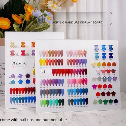 Acycoin2A Acrylic Nail Polish Color Display Board Book Nail Design Chart with 2 Styles Nail Tips Card Board Salon Showing Shelf (160 Colors)