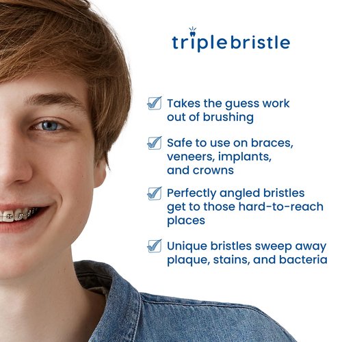 Triple Bristle GO 3-Sided Sonic Electric Toothbrush with Soft Nylon Bristles, Travel Brush for Kids, Adults, Autism and Special Needs