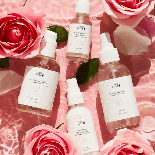100% PURE Rose Water Hydrating Milk Face Moisturizer Natural Care Hyaluronic Acid, Squalene Replenish Suppleness Dry Dehydrated Skin - Vegan - 1.7oz