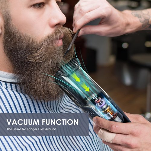 Vacuum Beard Trimmer for Men with 20 Length and Styles Adjustable, Built-in Vacuum Trimmer for Mustache, Sideburns, Facial Hair, Rechargeable Mustache Trimmer