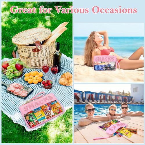 Clear Snack Bag For Travel Beach Work Waterproof, Bling Rhinestone Letter Cosmetic Bags Travel Toiletry Bag,Cute Snack Pouch Organization,Personalized Makeup Bag Gift For Women Girls (Pink-Snacks)