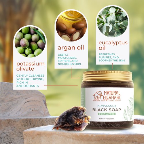Natural Elephant Moroccan Black Soap With Eucalyptus Essential Oil 1kg (2.2 lbs) Bulk Size