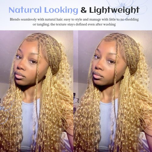 Blonde Human Braiding Hair 18 Inch Deep Water Wave Boho Human Hair for Braiding Color #24 Light Blonde Bundles 100% Burmese Human Hair for Boho Braids Two Bundles 100G Weft and Wavy Curly Bulk Hair