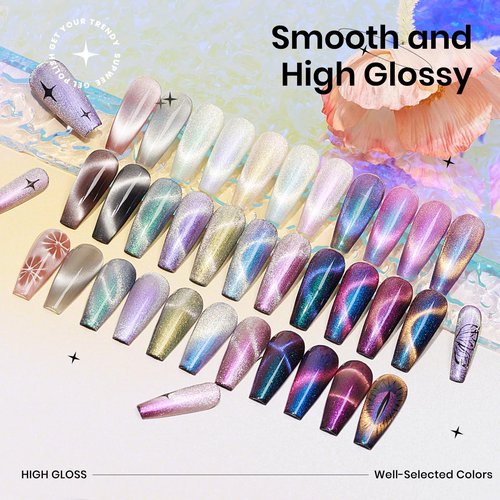 SUPWEE Magnetic Cat Eye Gel Nail Polish Set 12 Colors Cateye Gel Polish with Magnetic Stick Chameleon Cat Eye Gel Aurora Cat Eye Gel and Glass Cat Eye Gel Collection for Home DIY Manicure