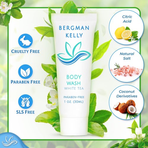 BERGMAN KELLY Travel Size Body Wash (1 fl oz, 100 PK, White Tea), Delight Your Guests with a Revitalizing and Refreshing Hotel Body Wash, Quality Mini and Small Size Guest Hotel Toiletries in Bulk