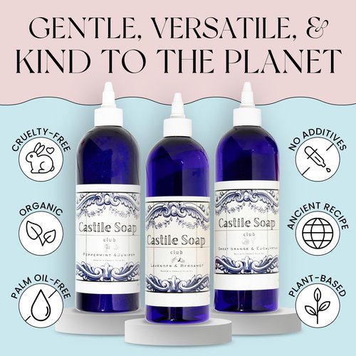 Castile Soap Club Natural Castile Soap | Organic Liquid Soap | Gentle on Sensitive Skin | Use on Hair, Body, Hands & Home | Vegan, No Palm Oil or Additives (16oz, Sweet Orange & Eucalyptus)