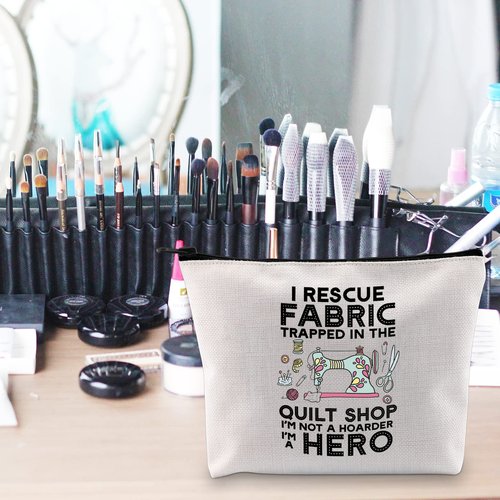 POFULL Quilting Gift I Rescue Fabric Trapped in the Quilt Shop Zipper Pouch Bag For Women Seamstresses Gift (I Rescue Fabric Trapped bag)