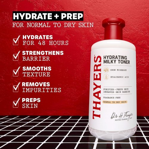 Thayers Milky Face Cleanser 8 FL Oz + Thayers Milky Toner 12 FL Oz with Snow Mushroom and Hyaluronic Acid, Dermatologist Recommended Hydrating Skincare for Dry and Sensitive Skin Bundle