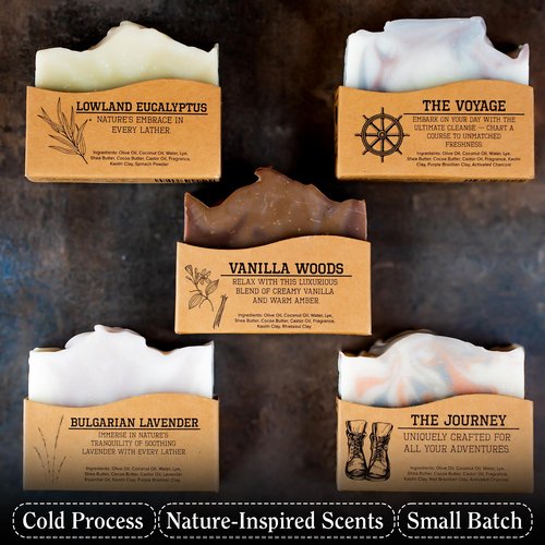 CompassSoap Natural Bar Soap for Women & Men | Skin-Friendly, Hand Made Soap Bar Gift Set | Best Exfoliating and Cleansing Bar Soap for Men & Women | 5 Oz. Variety Pack of 5