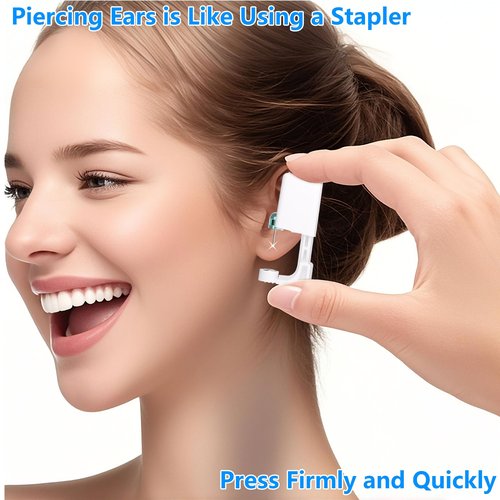 YINPAD Ear Piercing Kit, Disposable Piercing Gun Preloaded with Different Style Studs, at Home Self Piercer Kit (4 golden 4 silvery, Crown White)