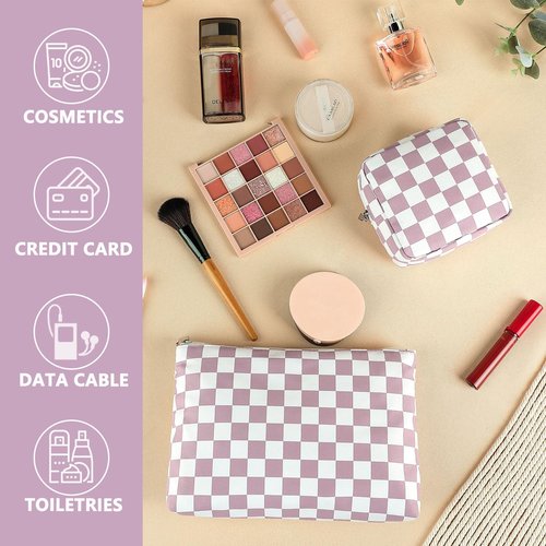 Fammart Checkered Makeup Bag, Travel Cosmetic Bag Organizer Toiletry Bag Make Up Bags with Zipper & Compartments for Women Girls, 2PCS
